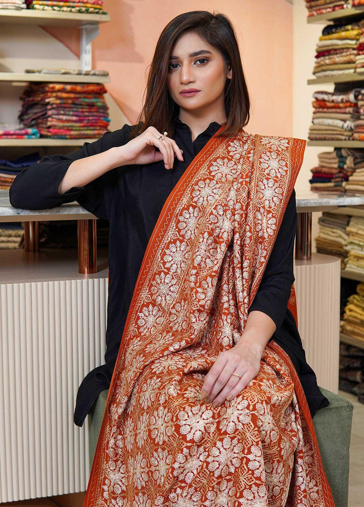 Sanaulla Exclusive Range  Pashmina  Shawls MAMA-38 Rust-2 - Pashmina Shawls
