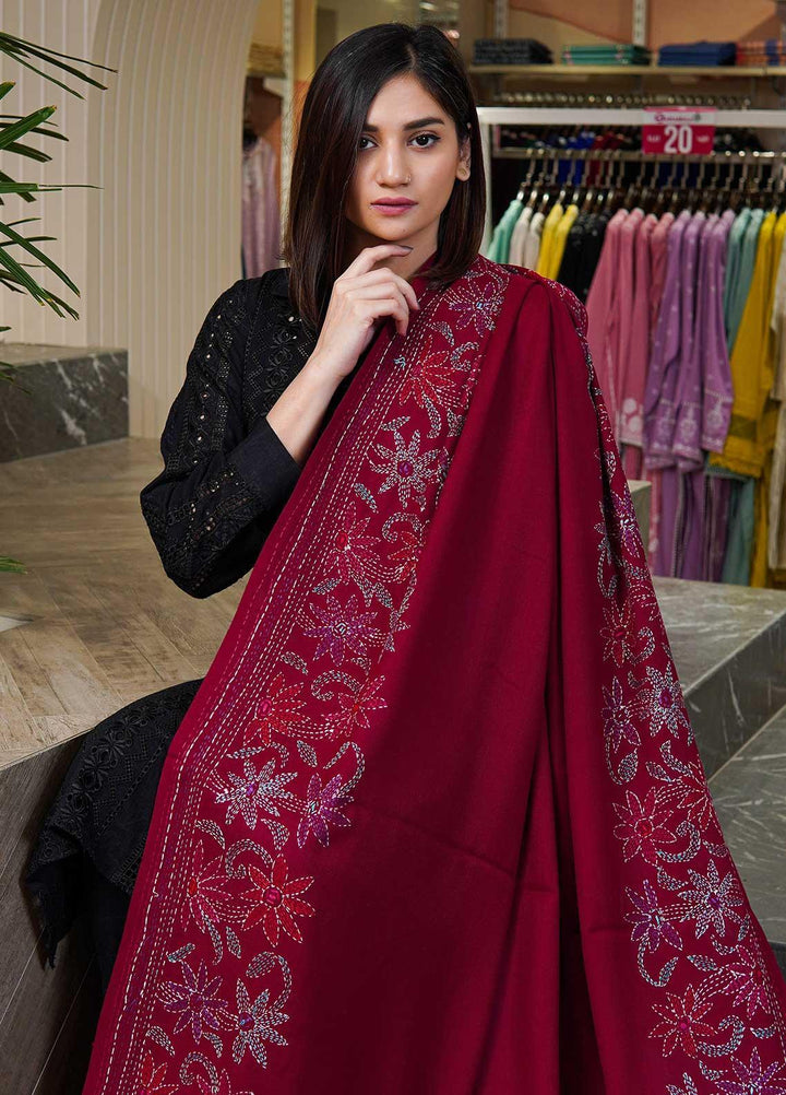 Sanaulla Exclusive Range  Pashmina  Shawls Shadow Emb Paala KPS-08 Yellow - Pashmina Shawls