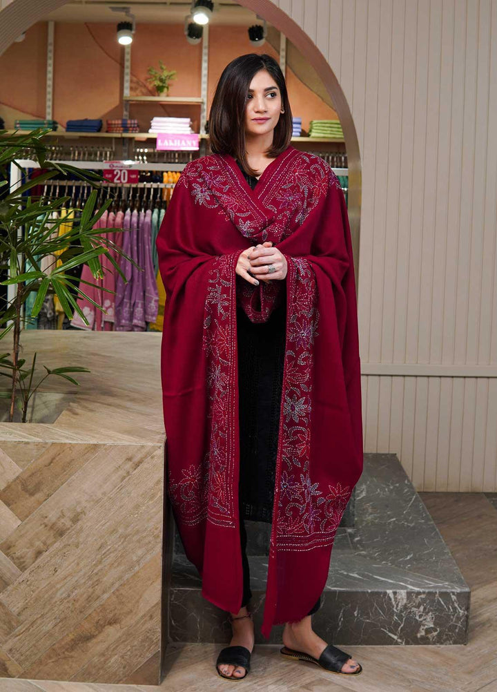 Sanaulla Exclusive Range  Pashmina  Shawls Shadow Emb Paala KPS-08 Yellow - Pashmina Shawls