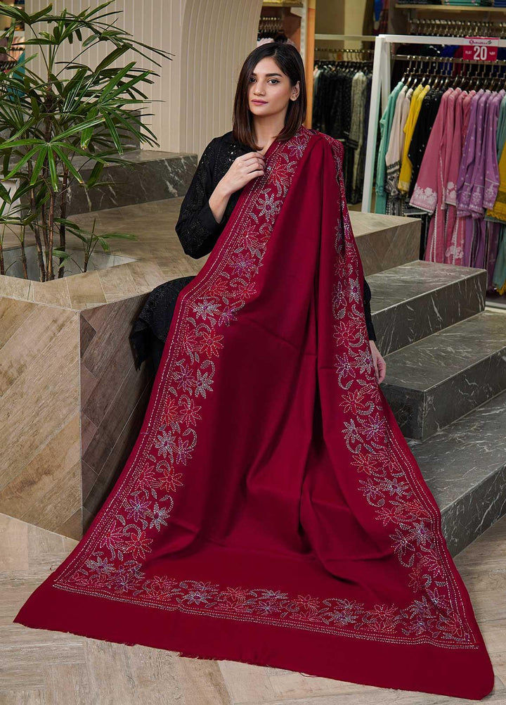 Sanaulla Exclusive Range  Pashmina  Shawls Shadow Emb Paala KPS-08 Yellow - Pashmina Shawls