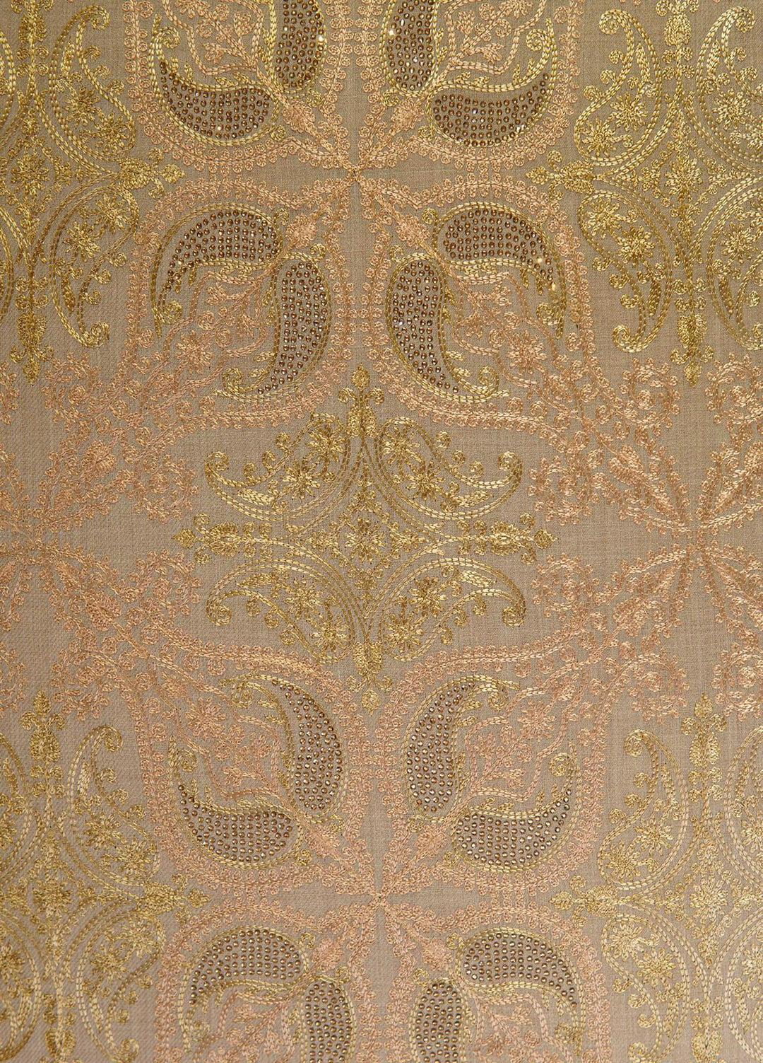 Sanaulla Exclusive Range  Pashmina  Shawls Siroski Flower Jaal Hw KPS-37 Fawn02 - Pashmina Shawls