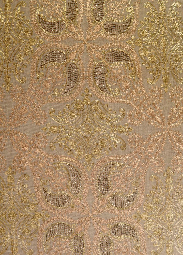 Sanaulla Exclusive Range  Pashmina  Shawls Siroski Flower Jaal Hw KPS-37 Fawn02 - Pashmina Shawls