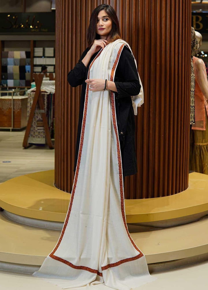 Sanaulla Exclusive Range  Pashmina  Shawls MAMA-19 Off White-2 - Pashmina Shawls