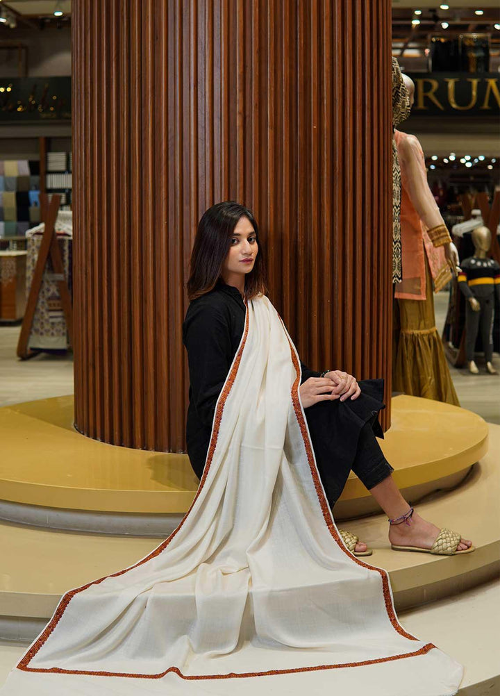 Sanaulla Exclusive Range  Pashmina  Shawls MAMA-19 Off White-2 - Pashmina Shawls