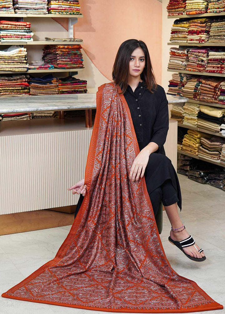 Sanaulla Exclusive Range  Pashmina  Shawls MAMA-38 Rust-3 - Pashmina Shawls