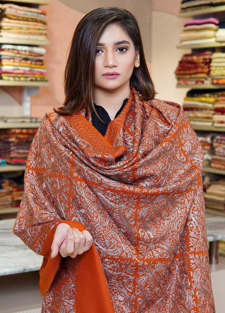 Sanaulla Exclusive Range  Pashmina  Shawls MAMA-38 Rust-3 - Pashmina Shawls