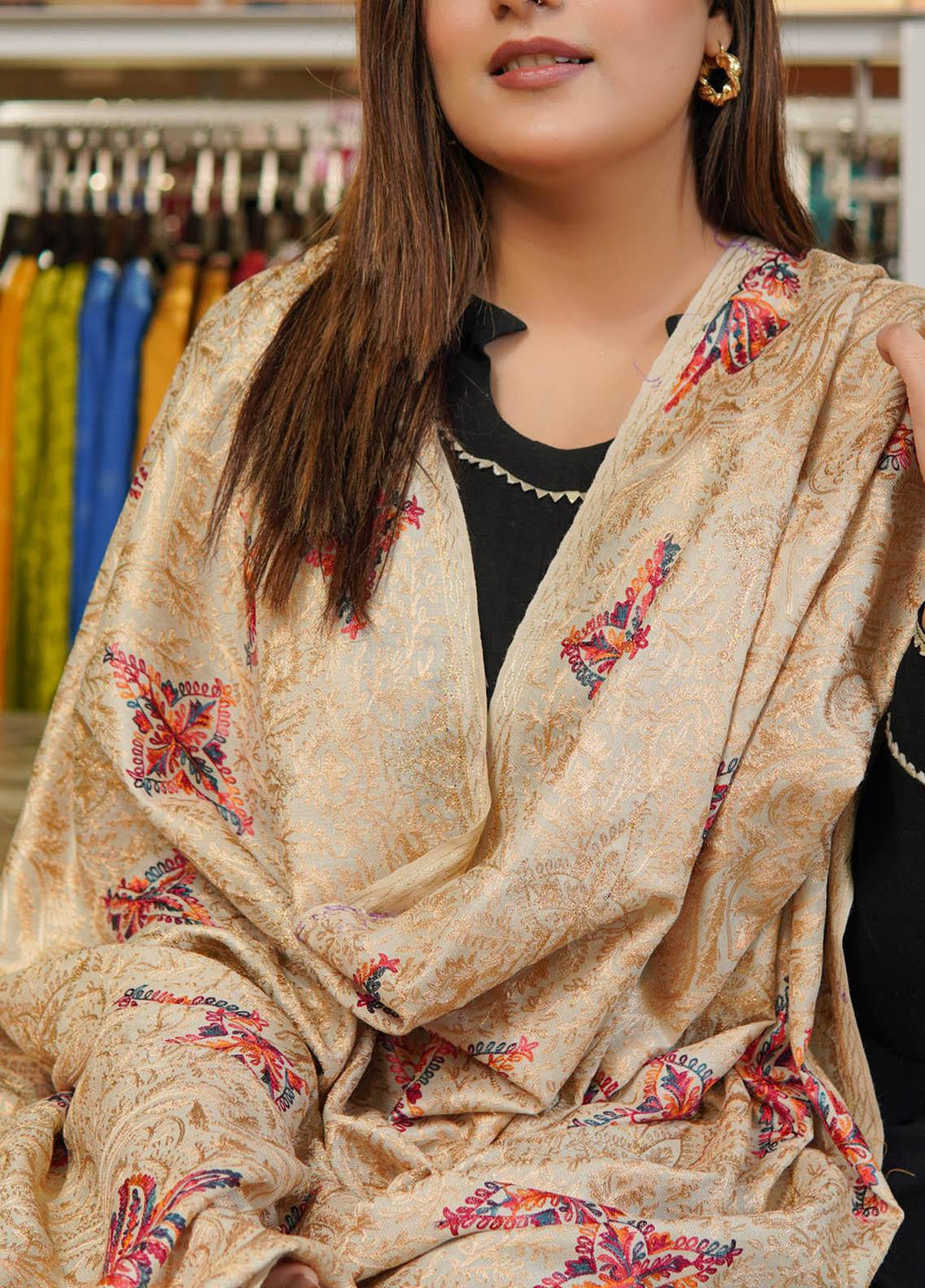 Sanaulla Exclusive Range  Pashmina  Shawls Mh Burfi Um Fine KPS-15 Fawn  - Pashmina Shawls