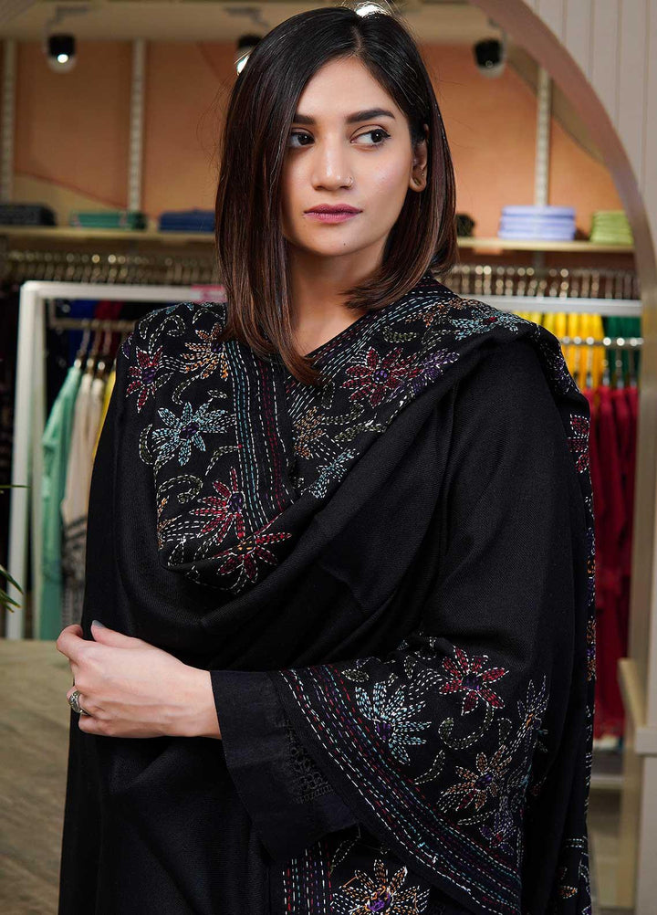 Sanaulla Exclusive Range  Pashmina  Shawls Shadow Emb Paala KPS-08 Dark Brown - Pashmina Shawls