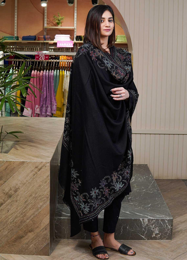 Sanaulla Exclusive Range  Pashmina  Shawls Shadow Emb Paala KPS-08 Dark Brown - Pashmina Shawls
