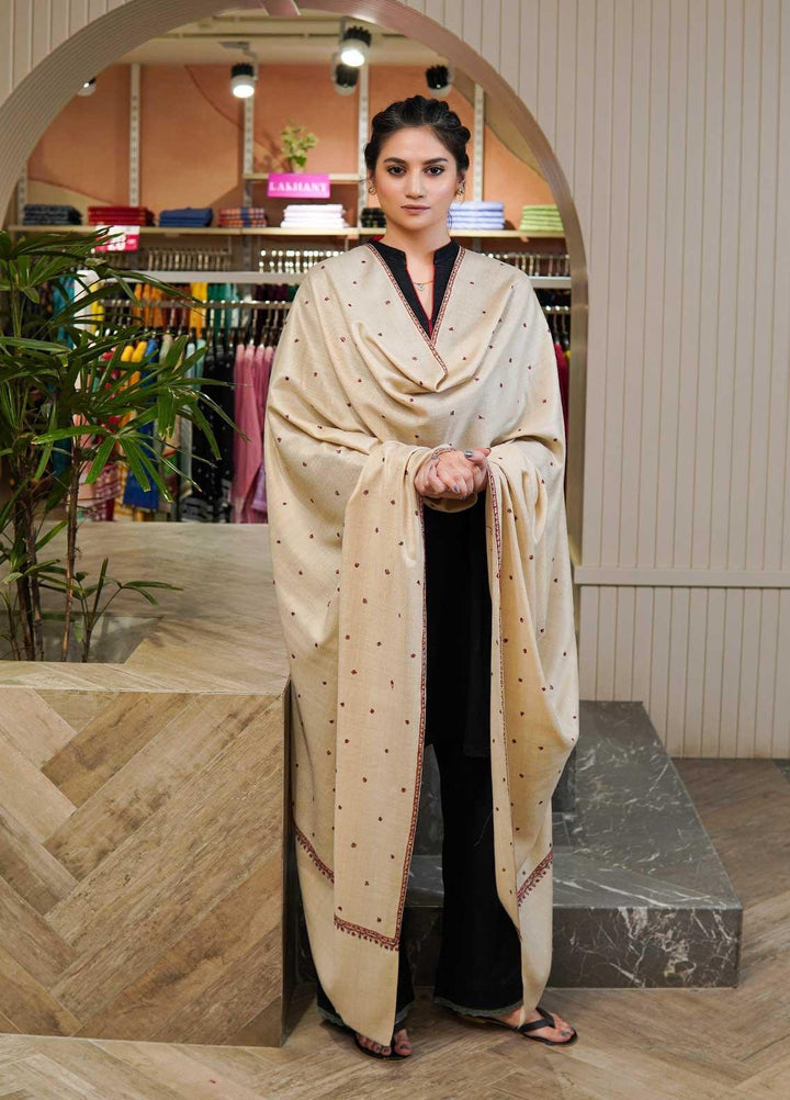 Sanaulla Exclusive Range  Pashmina  Shawls Star Buti KPS-05 fawn03 - Pashmina Shawls
