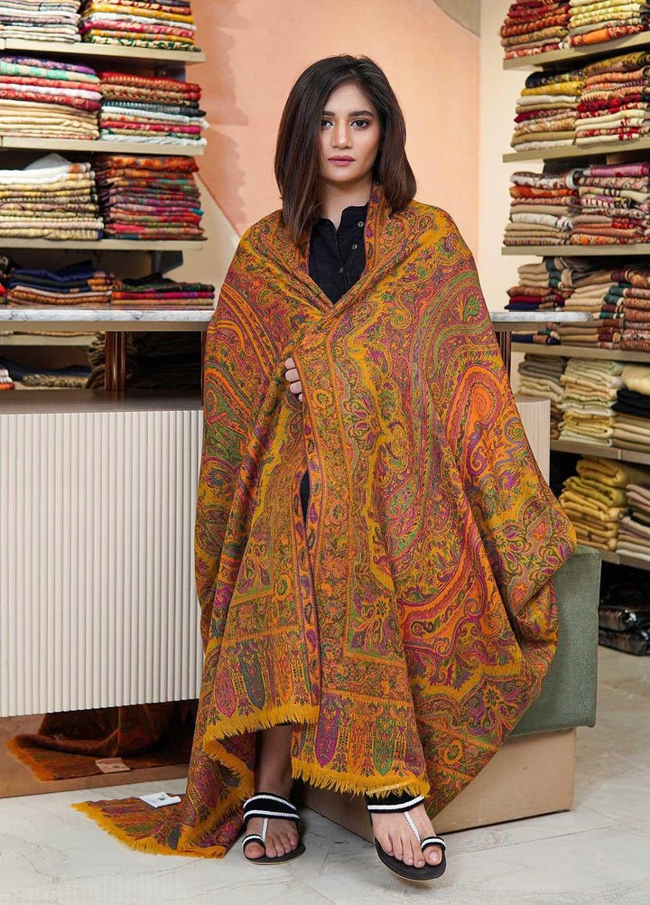Sanaulla Exclusive Range  Pashmina  Shawls MAMA-42 Mustard-1 - Pashmina Shawls