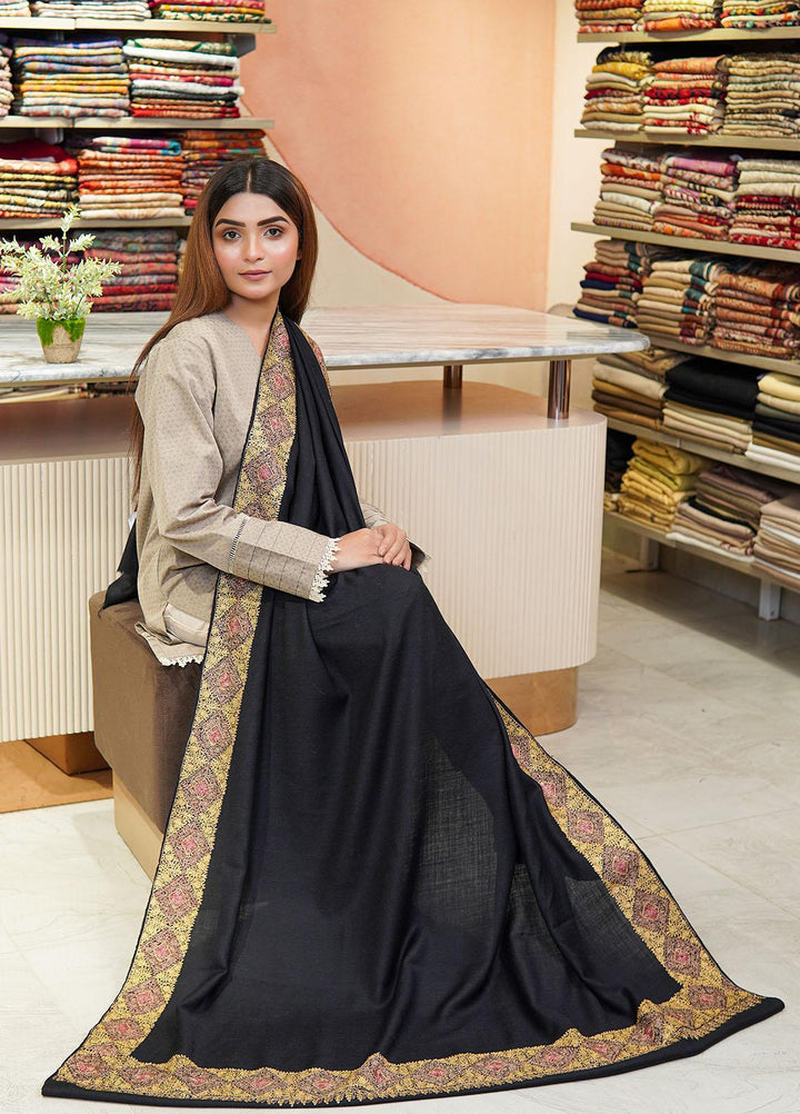 Sanaulla Exclusive Range  Pashmina  Shawls Zarri Nalki Dour New Hw KPS-38 Black01 - Pashmina Shawls