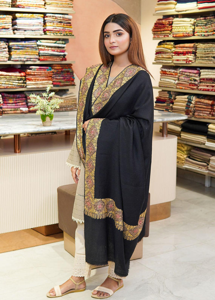 Sanaulla Exclusive Range  Pashmina  Shawls Zarri Nalki Dour New Hw KPS-38 Black01 - Pashmina Shawls