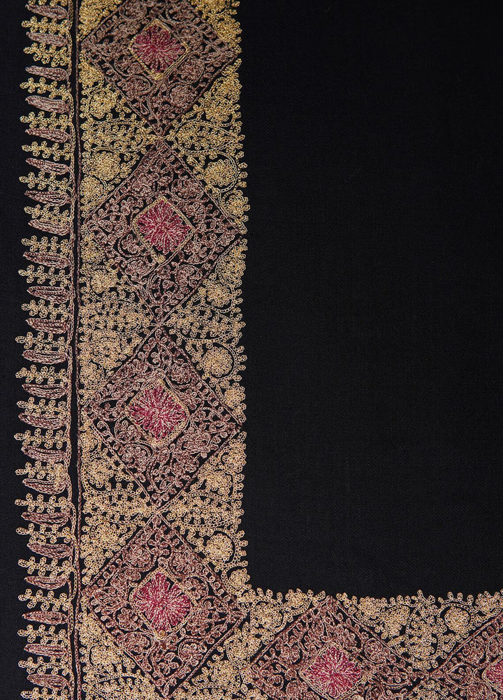 Sanaulla Exclusive Range  Pashmina  Shawls Zarri Nalki Dour New Hw KPS-38 Black01 - Pashmina Shawls