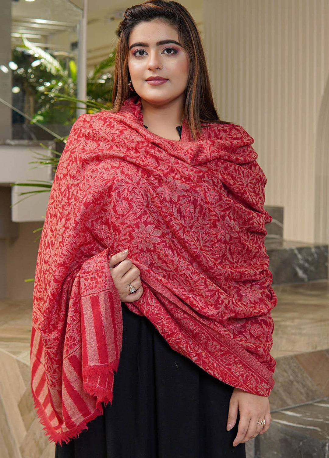 Sanaulla Exclusive Range  Pashmina  Shawls MAMA-06 Pink-1      - Pashmina Shawls