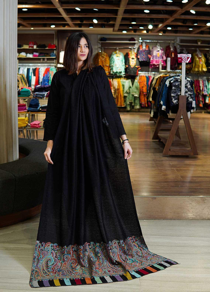 Sanaulla Exclusive Range  Pashmina  Shawls MAMA-09 Black - Pashmina Shawls