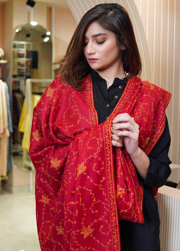 Sanaulla Exclusive Range  Pashmina  Shawls MAMA-17 Red-3 - Pashmina Shawls