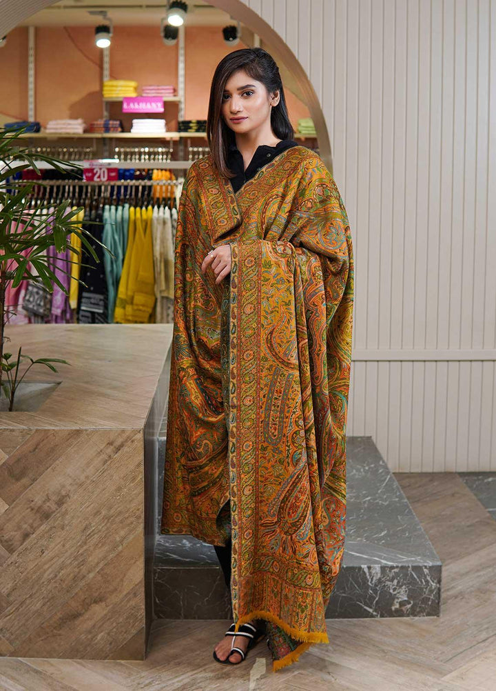 Sanaulla Exclusive Range  Pashmina  Shawls MAMA-42 Mustard-2 - Pashmina Shawls