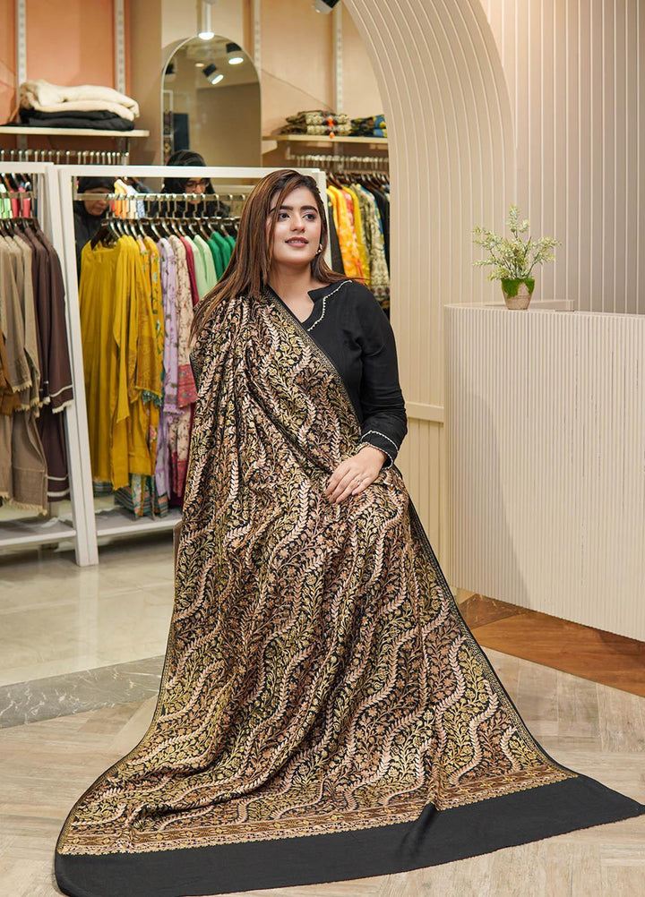 Sanaulla Exclusive Range  Pashmina  Shawls Nalki Cheri Jaal Hw KPS-35 Black-01  - Pashmina Shawls