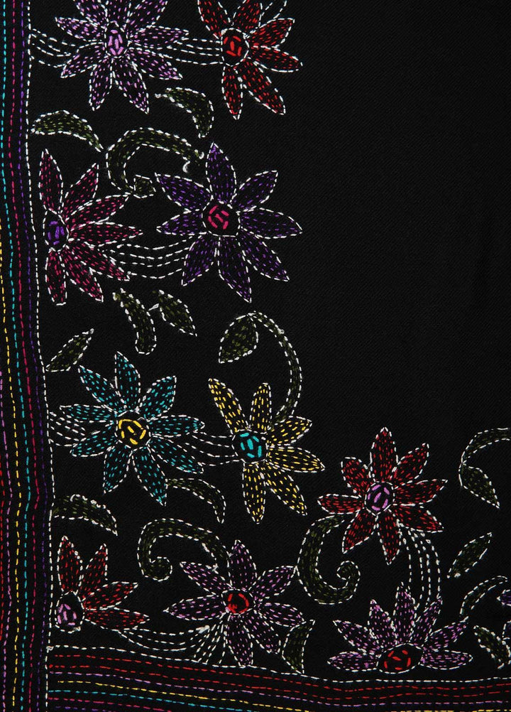 Sanaulla Exclusive Range  Pashmina  Shawls Shadow Emb Paala KPS-08 Dark Black-02 - Pashmina Shawls