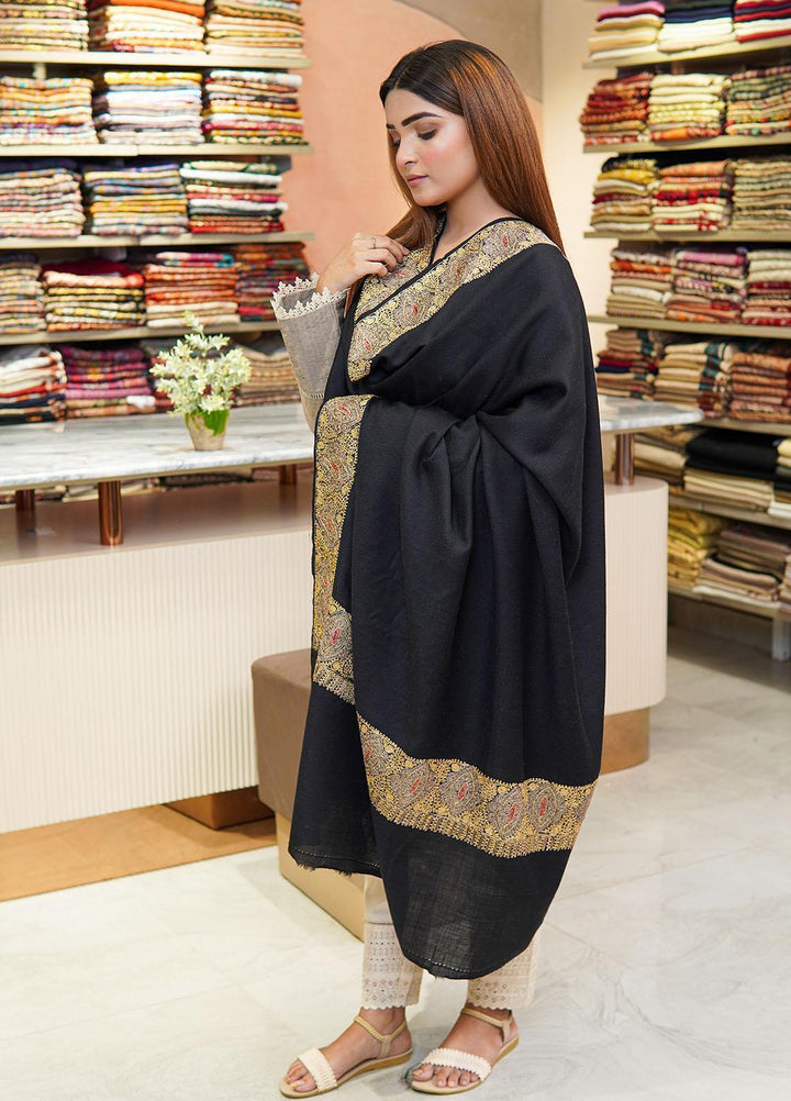 Sanaulla Exclusive Range  Pashmina  Shawls Zarri Nalki Dour New Hw KPS-38 Black02 - Pashmina Shawls