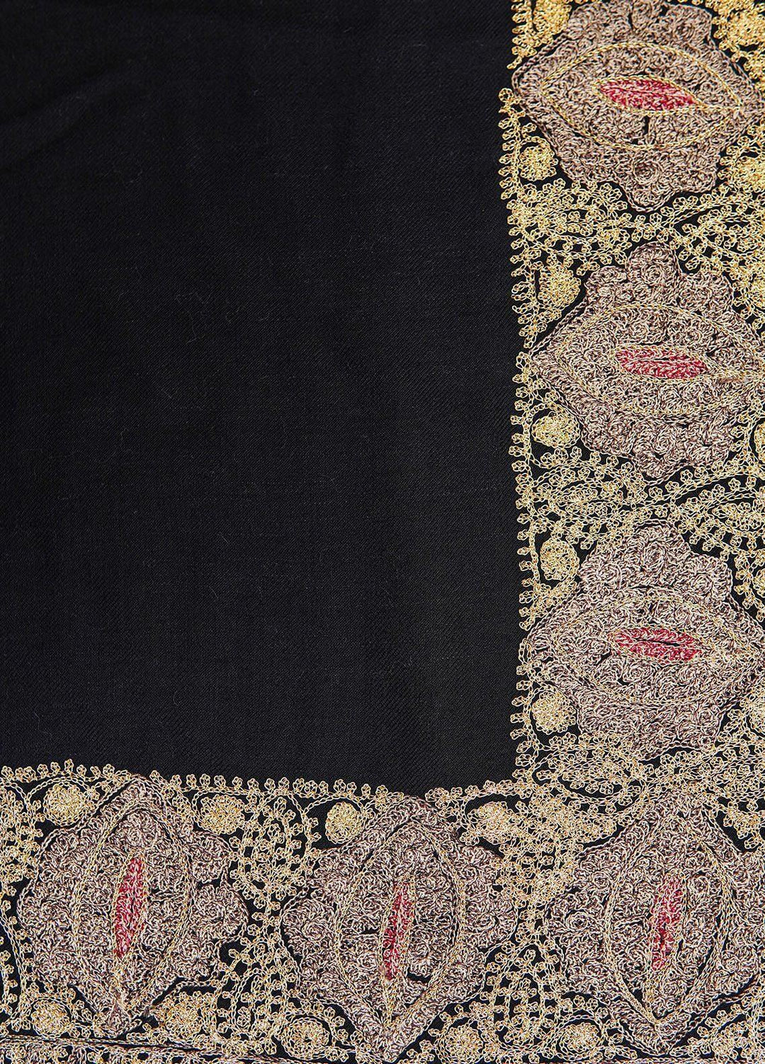 Sanaulla Exclusive Range  Pashmina  Shawls Zarri Nalki Dour New Hw KPS-38 Black02 - Pashmina Shawls