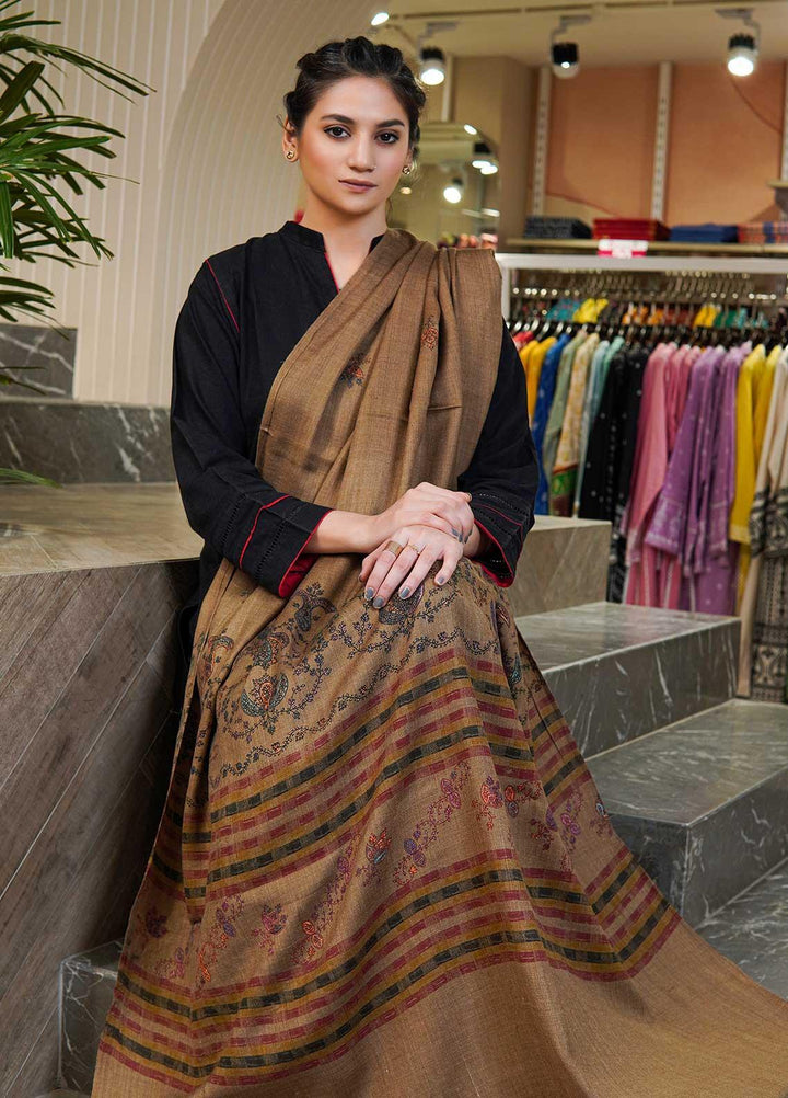 Sanaulla Exclusive Range  Pashmina  Shawls Multi Palla Emb C KPS-40 Brown04 - Pashmina Shawls