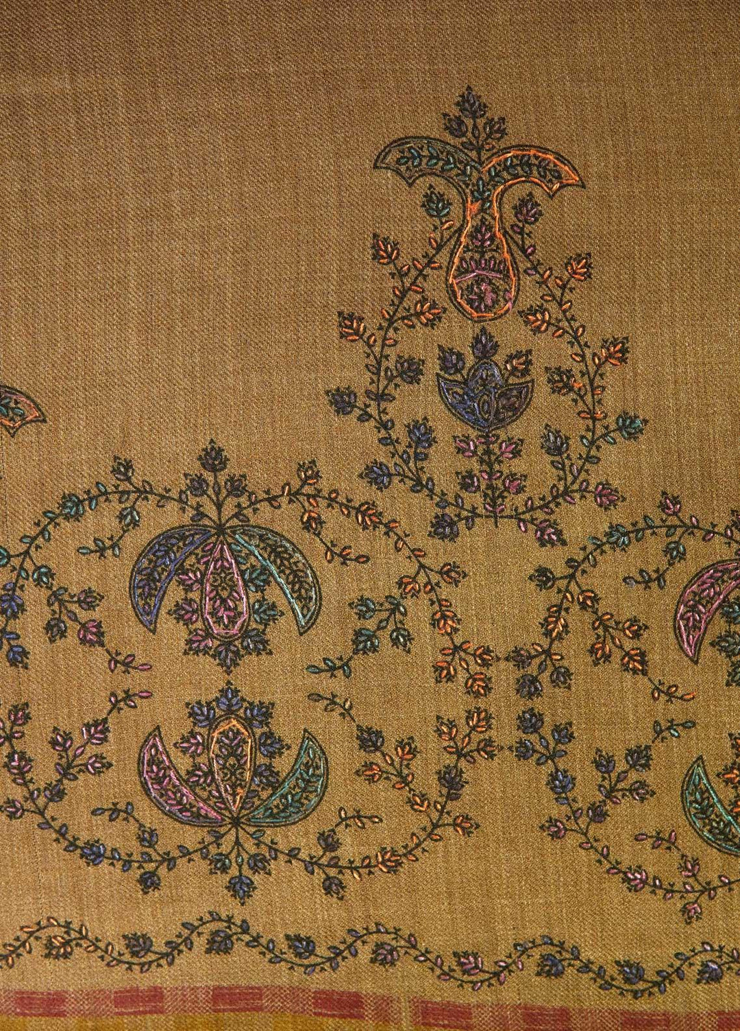 Sanaulla Exclusive Range  Pashmina  Shawls Multi Palla Emb C KPS-40 Brown04 - Pashmina Shawls