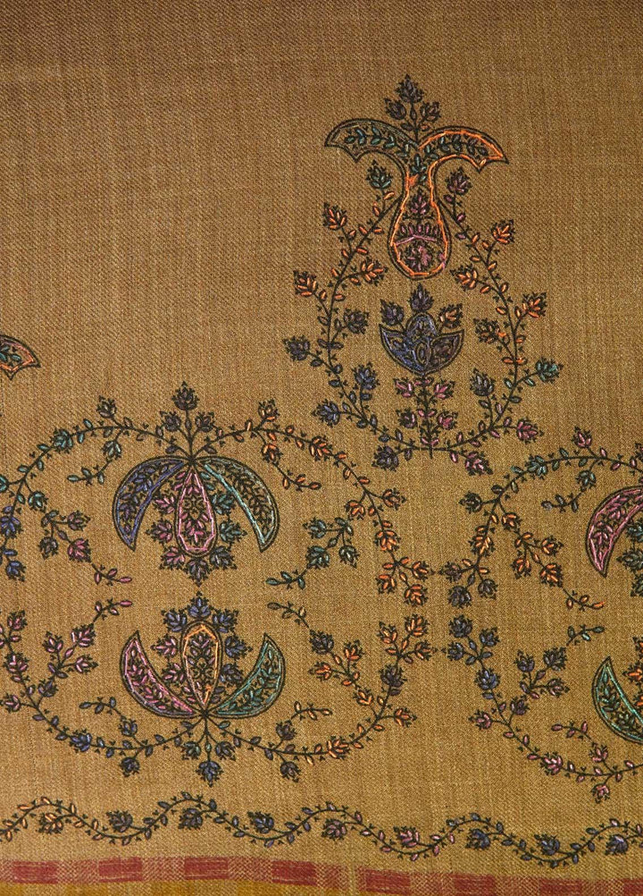 Sanaulla Exclusive Range  Pashmina  Shawls Multi Palla Emb C KPS-40 Brown04 - Pashmina Shawls