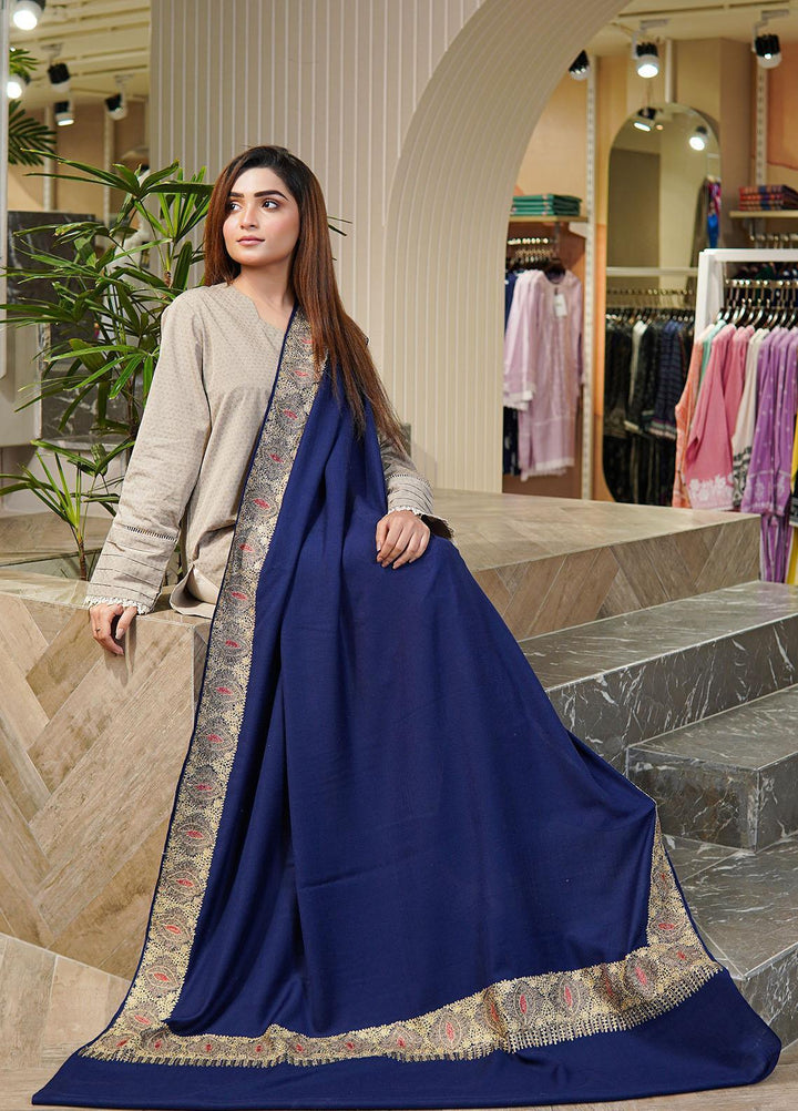 Sanaulla Exclusive Range  Pashmina  Shawls Zarri Nalki Dour New Hw KPS-38 Blue - Pashmina Shawls