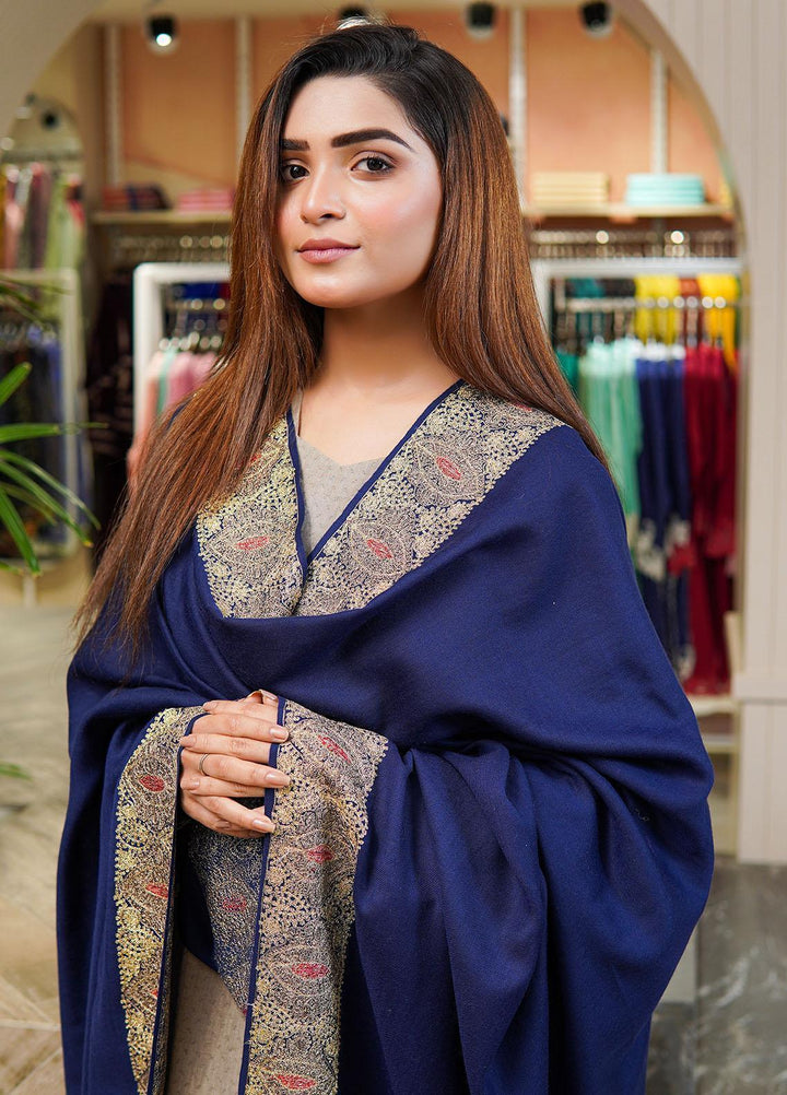 Sanaulla Exclusive Range  Pashmina  Shawls Zarri Nalki Dour New Hw KPS-38 Blue - Pashmina Shawls