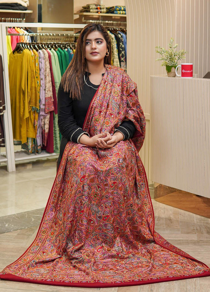 Sanaulla Exclusive Range  Pashmina  Shawls MAMA-05 Red      - Pashmina Shawls