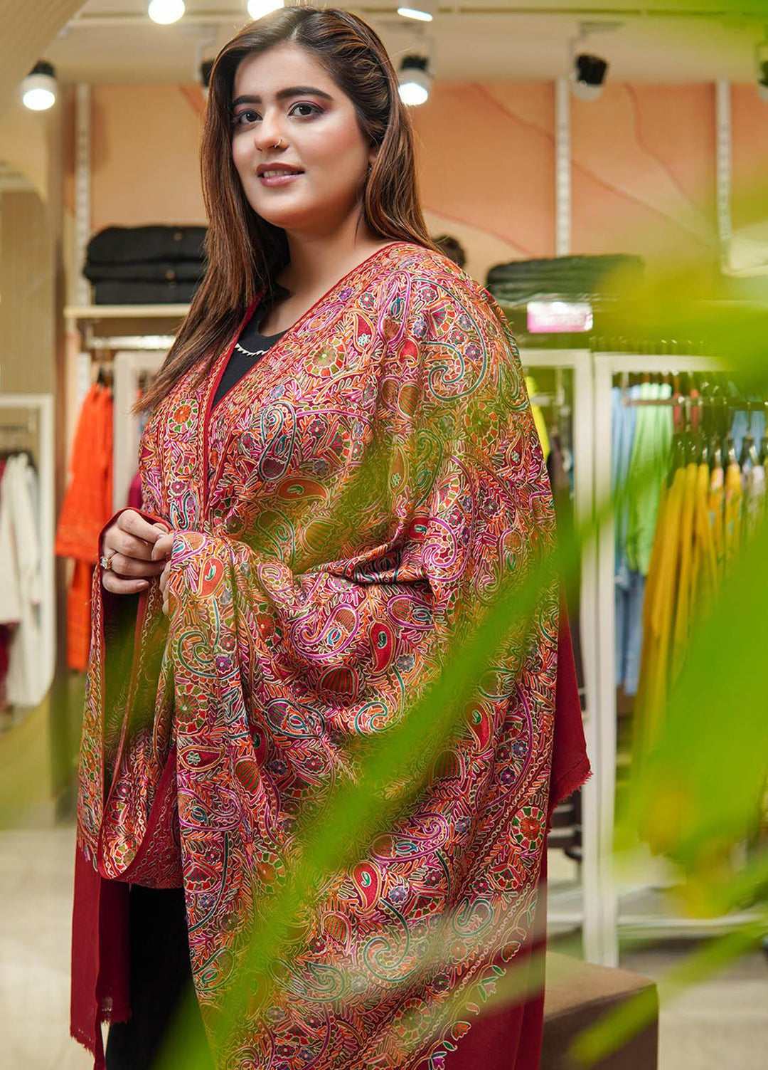 Sanaulla Exclusive Range  Pashmina  Shawls MAMA-05 Red      - Pashmina Shawls