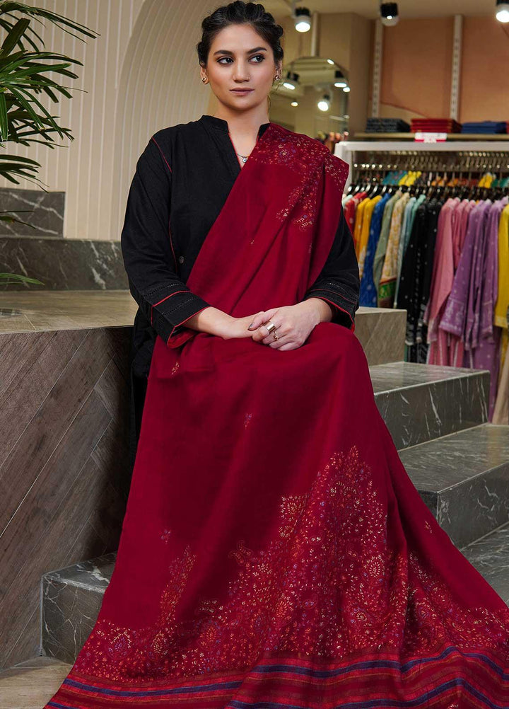 Sanaulla Exclusive Range  Pashmina  Shawls Multi Palla Emb C KPS-40 Red - Pashmina Shawls