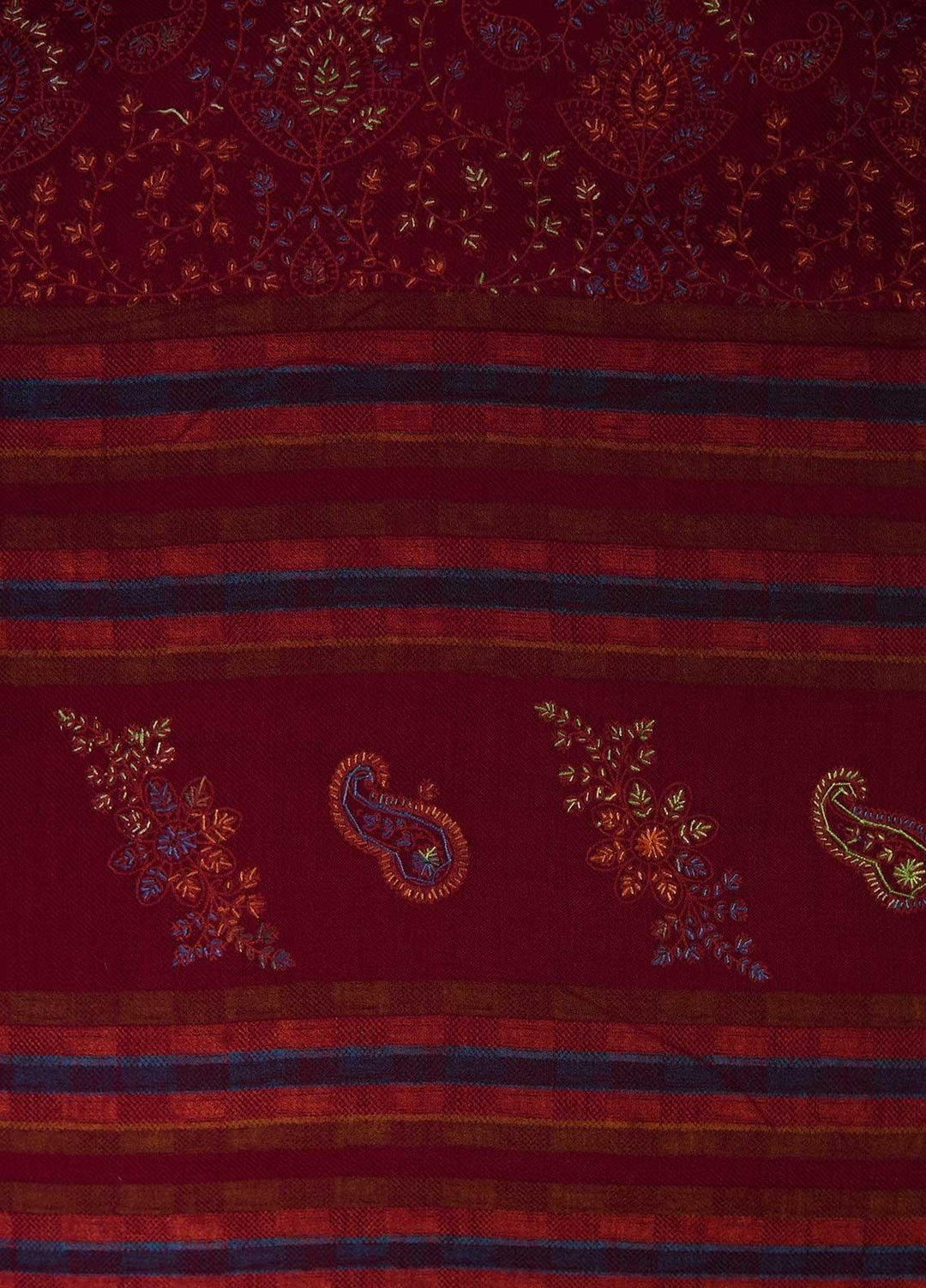 Sanaulla Exclusive Range  Pashmina  Shawls Multi Palla Emb C KPS-40 Red - Pashmina Shawls