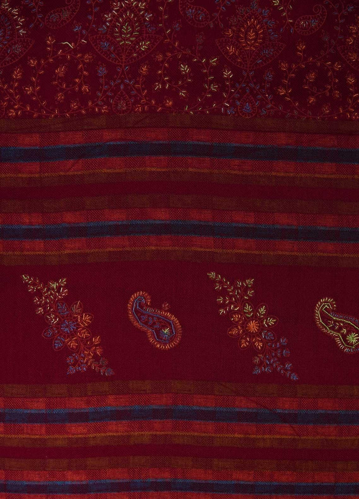 Sanaulla Exclusive Range  Pashmina  Shawls Multi Palla Emb C KPS-40 Red - Pashmina Shawls