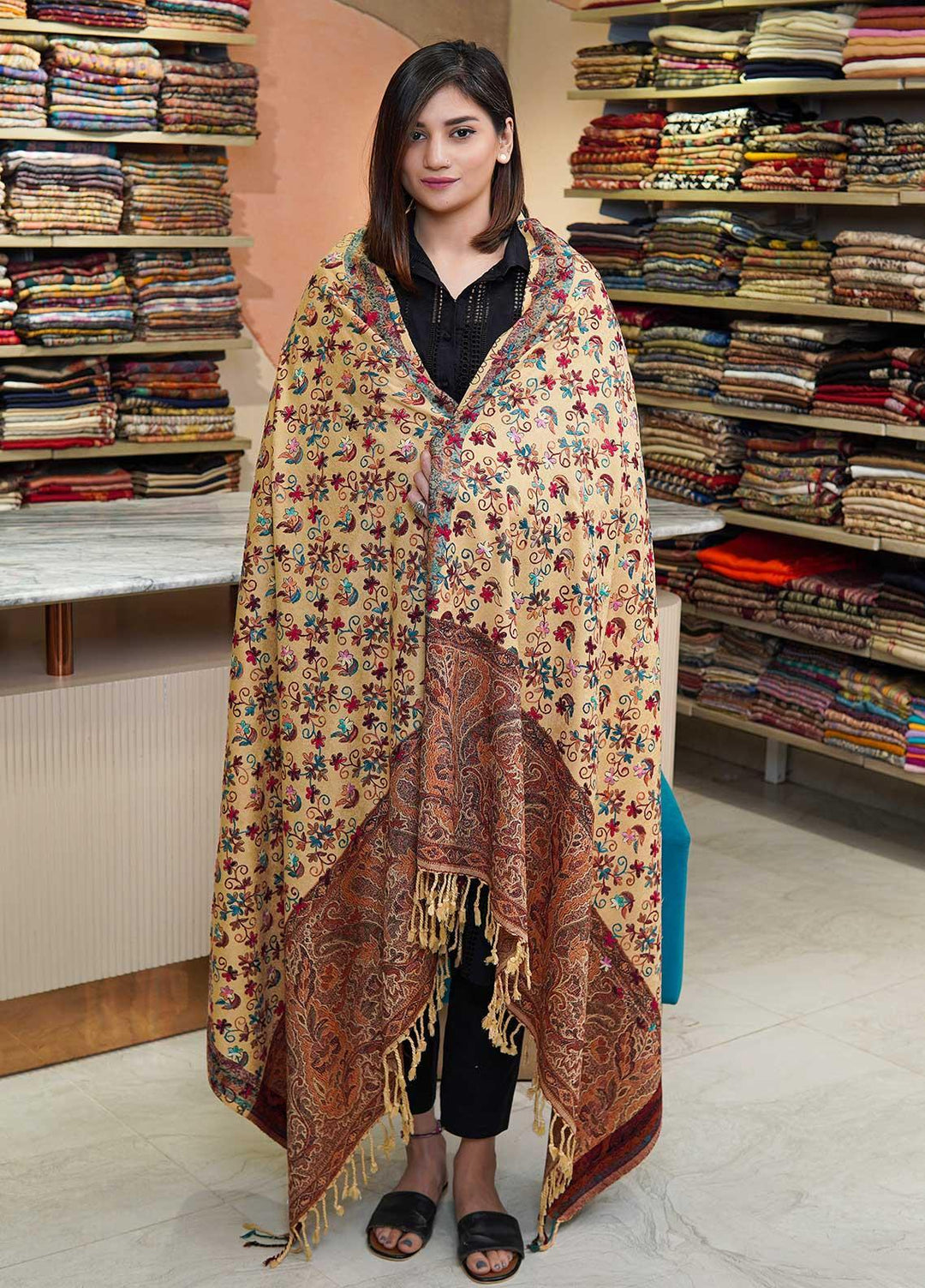 Sanaulla Exclusive Range  Pashmina  Shawls Kaani Palla Jaal KPS-32 Multi06 - Pashmina Shawls