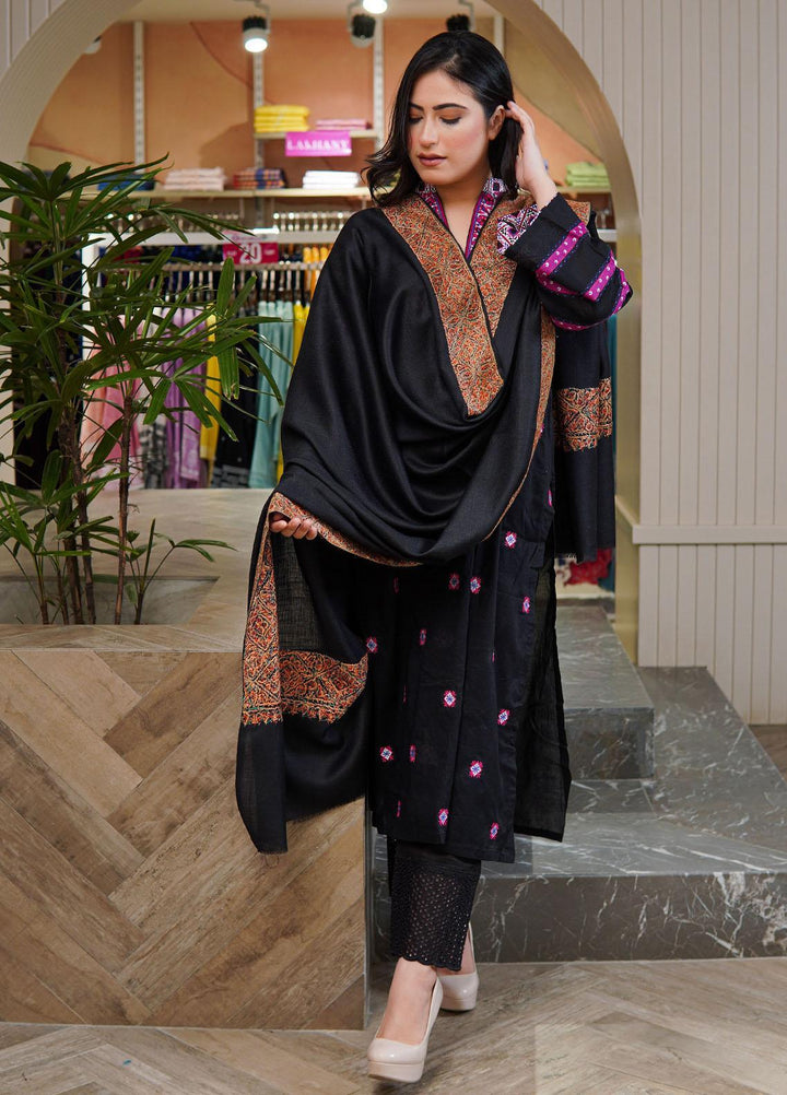Sanaulla Exclusive Range  Pashmina  Shawls MAMA-20 Black-1 - Pashmina Shawls