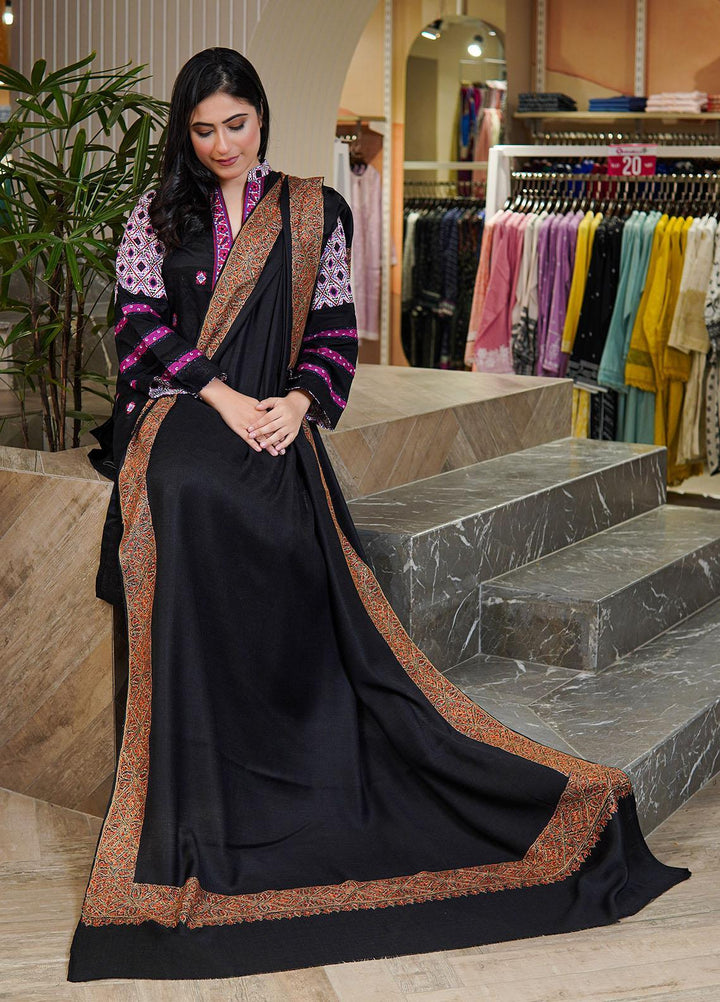 Sanaulla Exclusive Range  Pashmina  Shawls MAMA-20 Black-1 - Pashmina Shawls