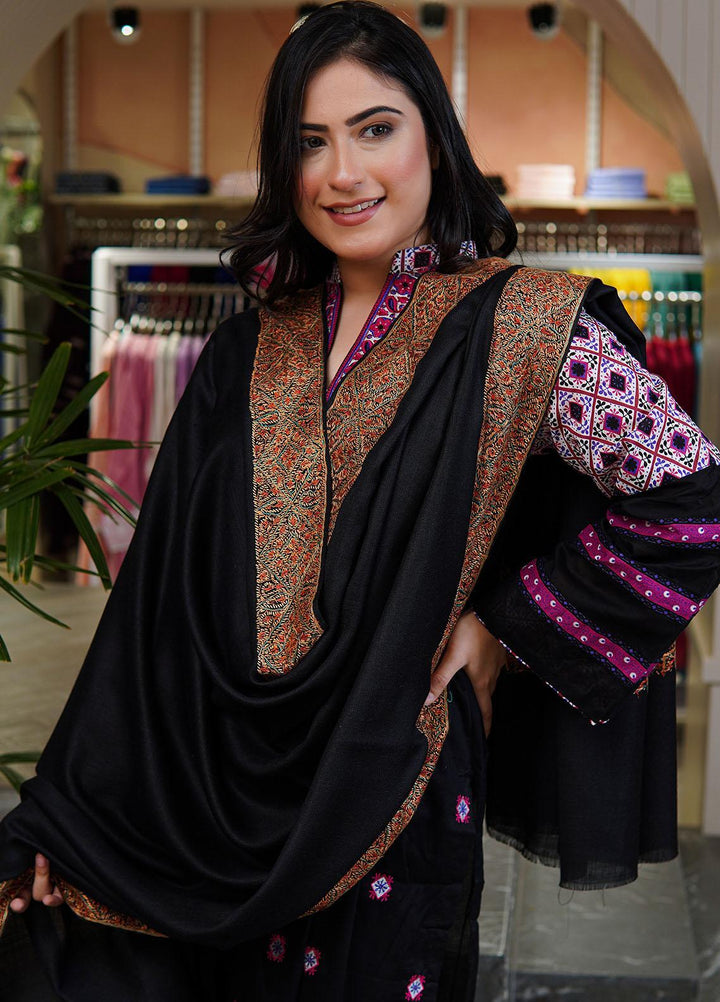 Sanaulla Exclusive Range  Pashmina  Shawls MAMA-20 Black-1 - Pashmina Shawls
