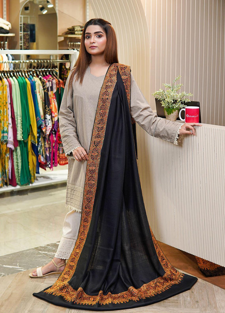 Sanaulla Exclusive Range  Pashmina  Shawls MAMA-20 Black-3 - Pashmina Shawls
