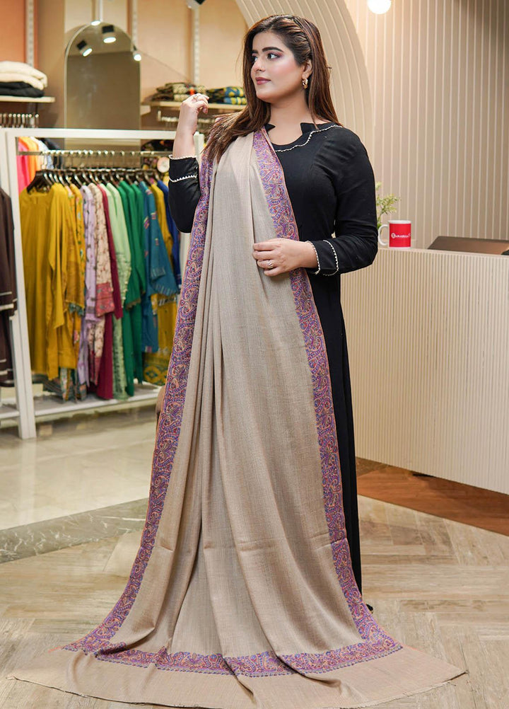 Sanaulla Exclusive Range  Pashmina  Shawls MAMA-47 Fawn-1      - Pashmina Shawls