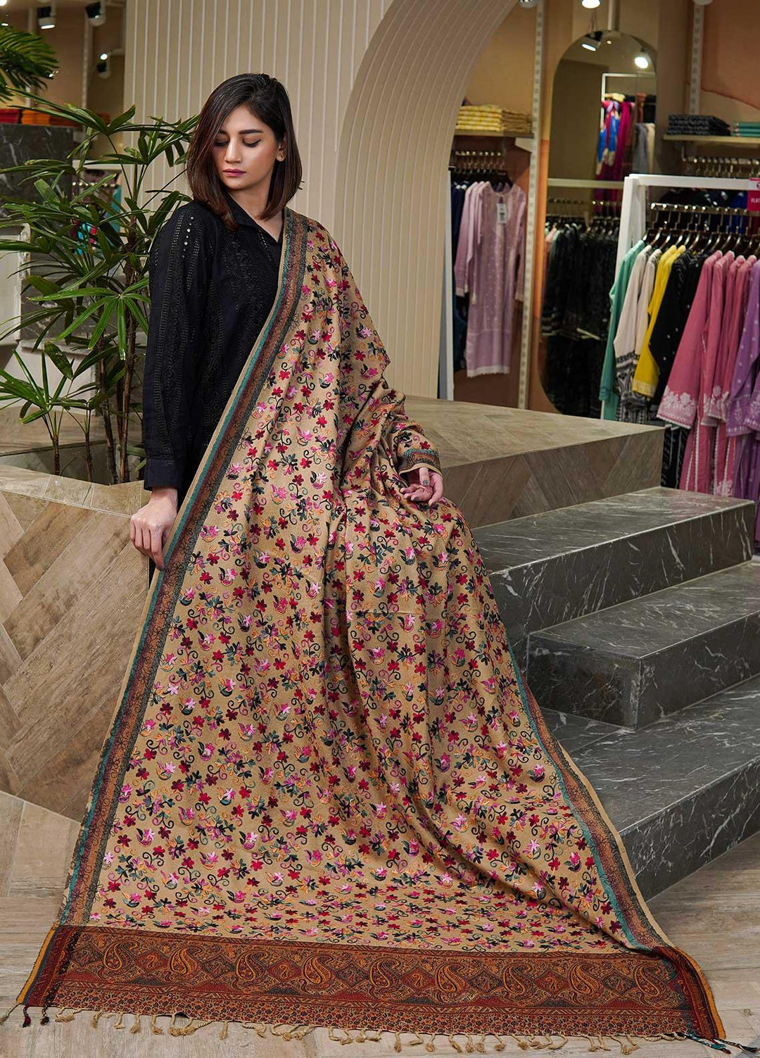 Sanaulla Exclusive Range  Pashmina  Shawls Kaani Palla Jaal KPS-32 Multi11 - Pashmina Shawls