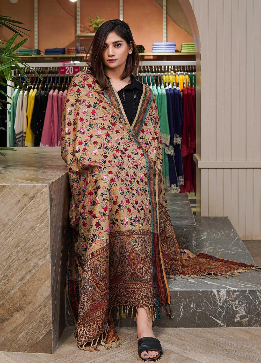 Sanaulla Exclusive Range  Pashmina  Shawls Kaani Palla Jaal KPS-32 Multi11 - Pashmina Shawls