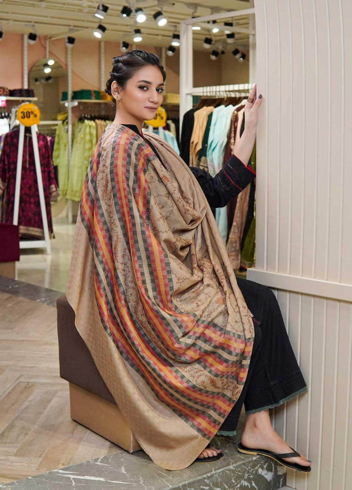 Sanaulla Exclusive Range  Pashmina  Shawls Multi Palla Emb DD KPS-45 Brown01 - Pashmina Shawls