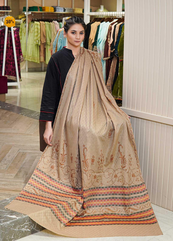 Sanaulla Exclusive Range  Pashmina  Shawls Multi Palla Emb DD KPS-45 Brown01 - Pashmina Shawls