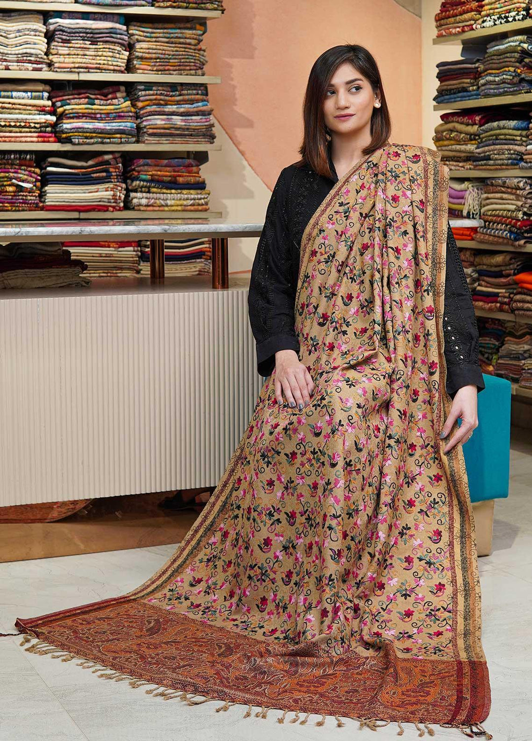 Sanaulla Exclusive Range  Pashmina  Shawls Kaani Palla Jaal KPS-32 Multi13 - Pashmina Shawls