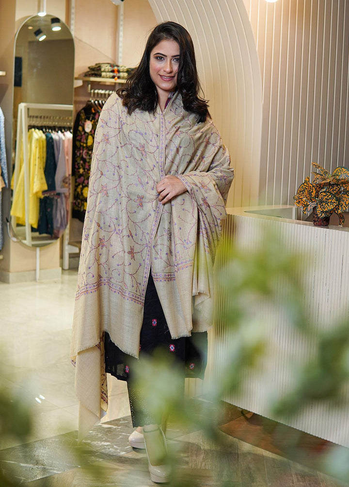 Sanaulla Exclusive Range  Pashmina  Shawls MAMA-21 Fawn-1 - Pashmina Shawls