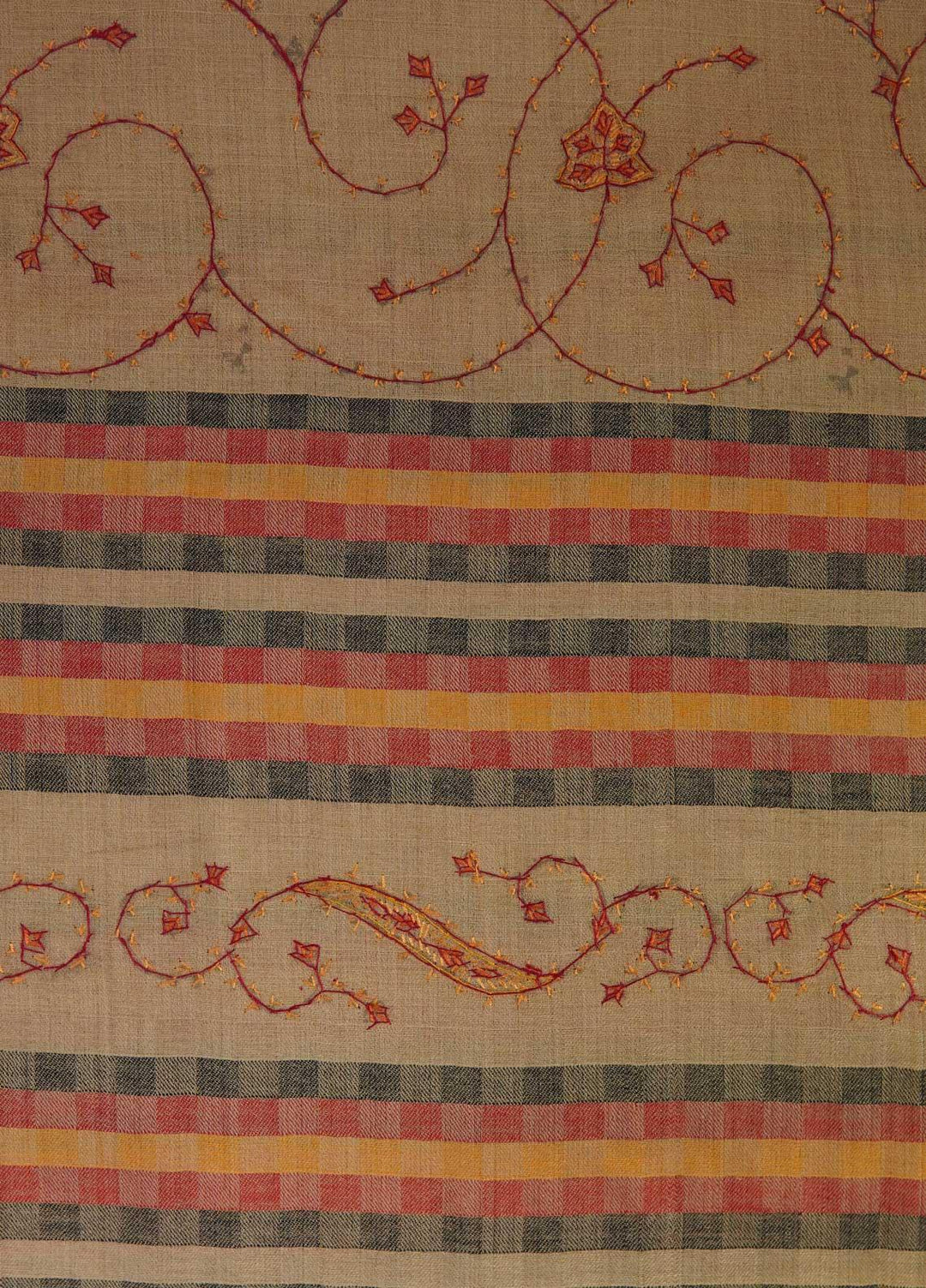 Sanaulla Exclusive Range  Pashmina  Shawls Multi Palla Emb DD KPS-45 Brown02 - Pashmina Shawls