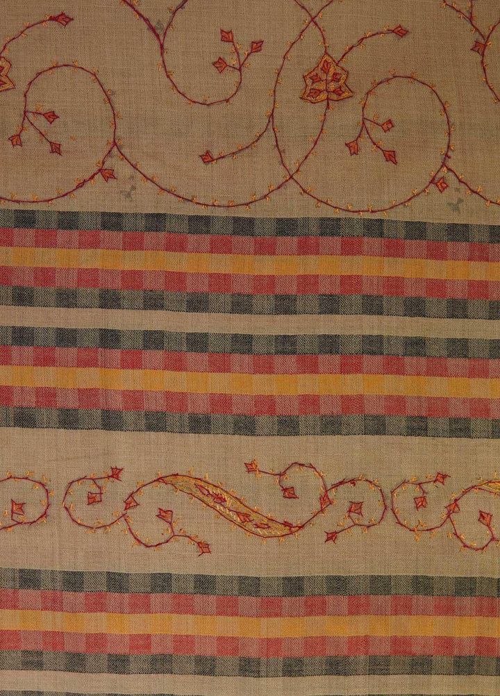 Sanaulla Exclusive Range  Pashmina  Shawls Multi Palla Emb DD KPS-45 Brown02 - Pashmina Shawls